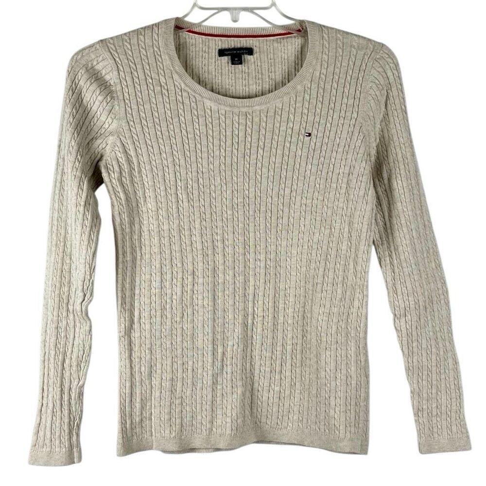 Tommy Hilfiger Women's Beige Cable Knit Sweater Medium